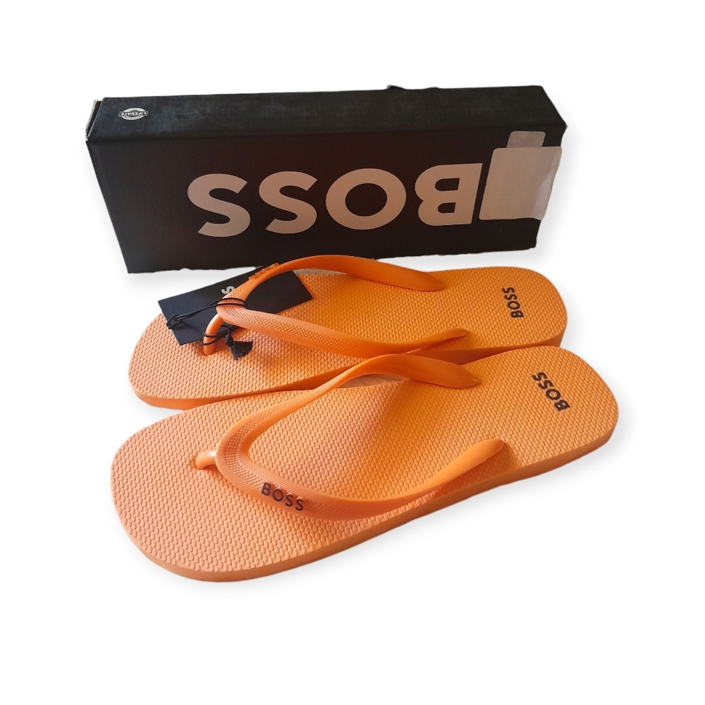 BOSS BY HUGO BOSS Men's Orange Logo  Italian Thong Sandal Size 10/11